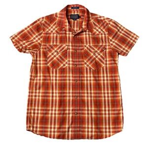 PENDLETON Plaid Shirt Men's Medium Short Sleeve Frontier Pearl Snap Western